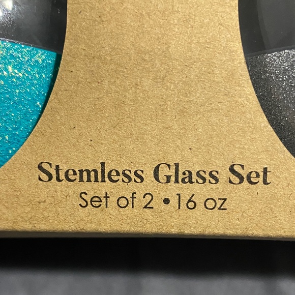 Sparkle & Wine Stemless Glass Set - Teal and Silver - Picture 3 of 5